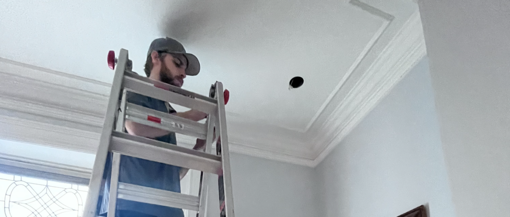 james on a ladder painting